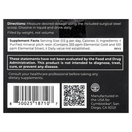Cymbiotika Shilajit Live Resin 0.53 oz 15 g - back label