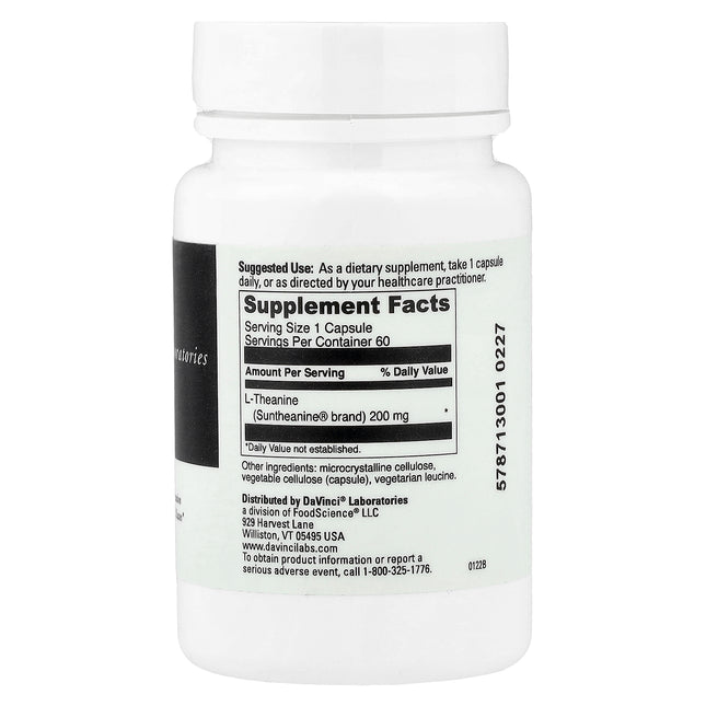 DaVinci Laboratories L-Theanine, 200 mg, 60 Capsules - supplement facts and ingredients label