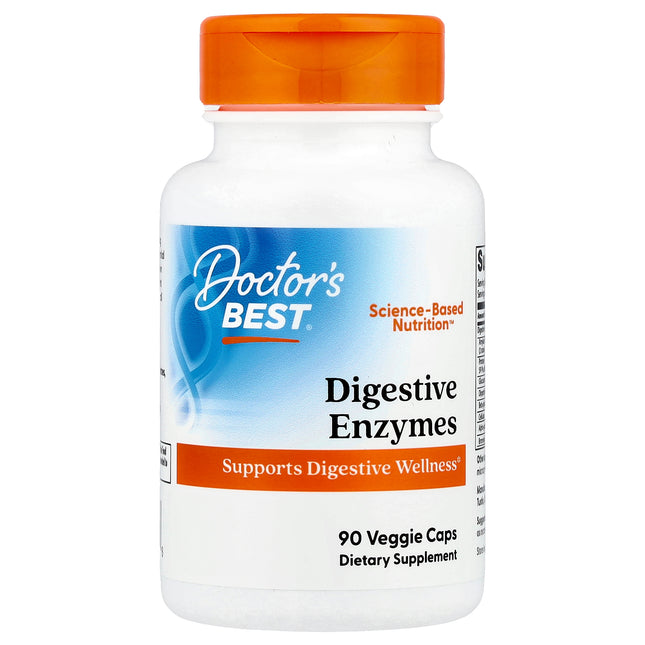 Doctor's Best Digestive Enzymes 90 veggie capsules bottle, front of pack