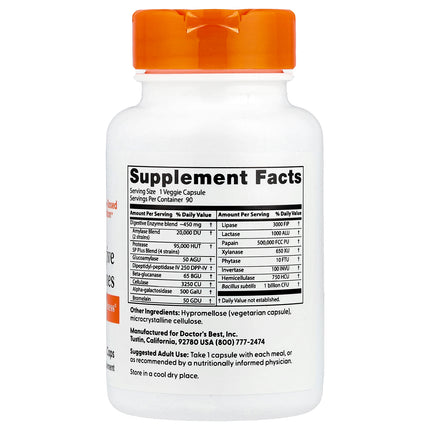 Doctor's Best Digestive Enzymes bottle back label with supplement facts and ingredients