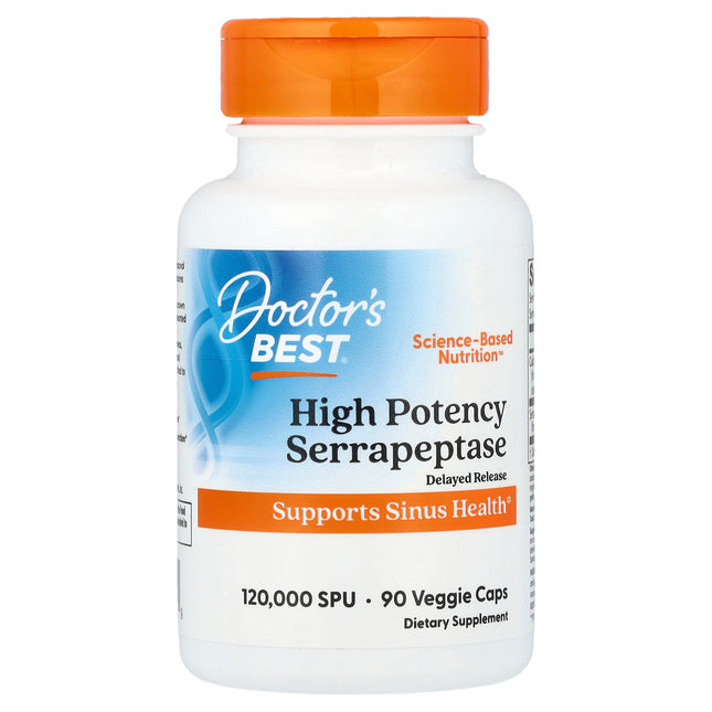 Doctor's Best High Potency Serrapeptase 120,000 SPU 90 Veggie Caps bottle, front view