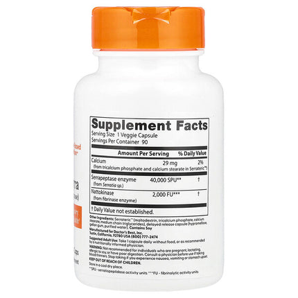 Doctor's Best Natto-Serra 90 Veggie Caps supplement facts back label