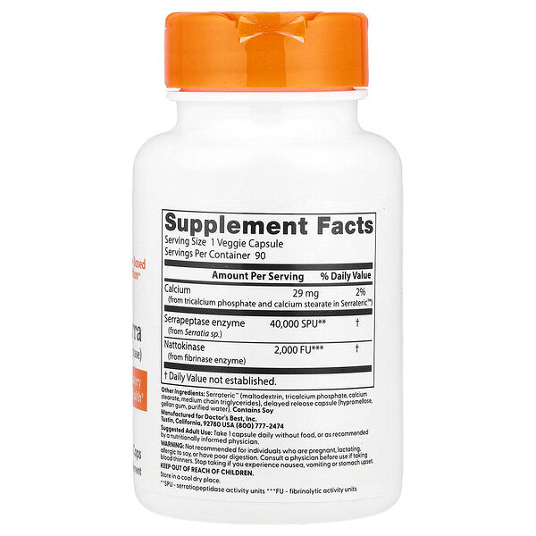 Doctor's Best Natto-Serra 90 Veggie Caps supplement facts back label