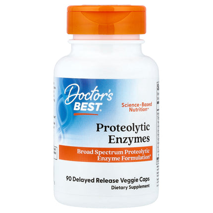 Doctor's Best Proteolytic Enzymes 90 delayed release veggie capsules bottle, front of pack