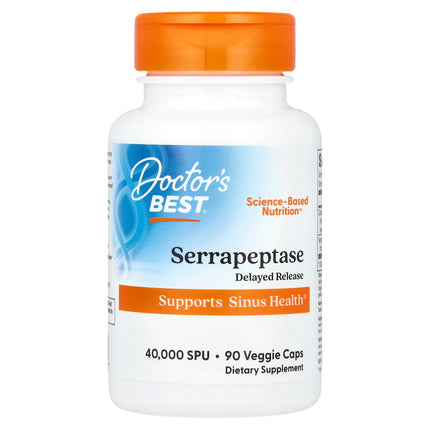 Doctor's Best Serrapeptase 40,000 SPU 90 Veggie Caps bottle, front view