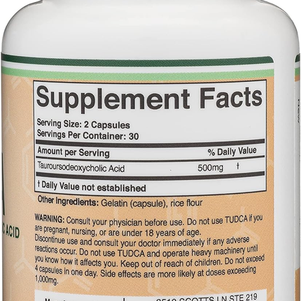 Double Wood Supplements TUDCA 60 Capsules Supplement Facts back