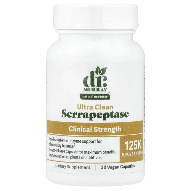 Dr. Murray's Serrapeptase 125,000 SPU 30 Vegan Capsules bottle, front view