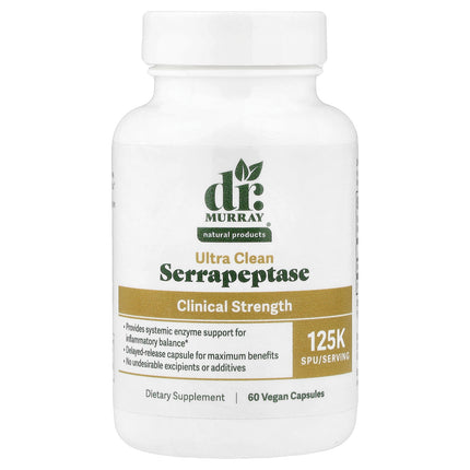 Dr. Murray's Serrapeptase 125,000 SPU 60 Vegan Capsules bottle, front view