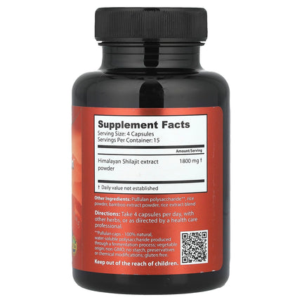 Dragon Herbs High Mountain Shilajit 450 mg 60 Capsules - back of bottle with supplement facts