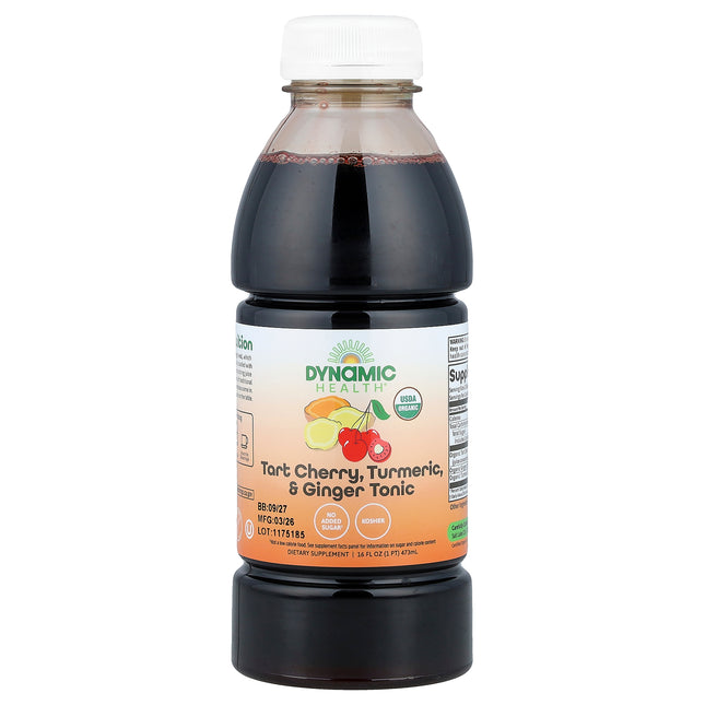Dynamic Health Organic Tart Cherry, Turmeric & Ginger Tonic 473 ml bottle, front of label