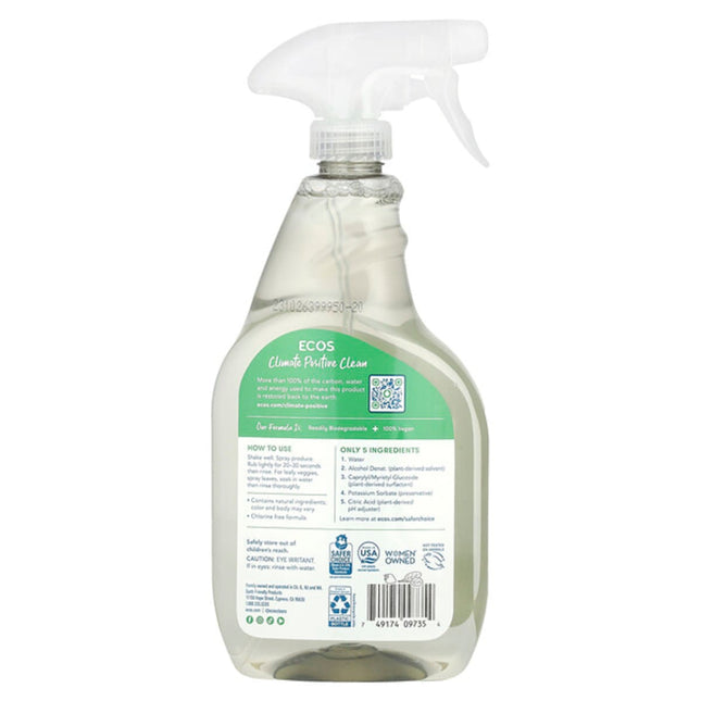 Ecos, Ecos®, Plant Powered Fruit + Veggie Wash, 22 fl oz (650 ml)  - back label with ingredients