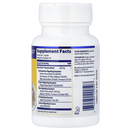 Enzymedica Digest Basic bottle back label with supplement facts and ingredients