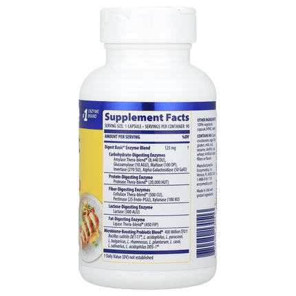 Enzymedica Digest Basic + Probiotics bottle back label with supplement facts and ingredients
