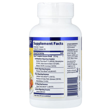 Enzymedica Digest Complete bottle back label with supplement facts and ingredients