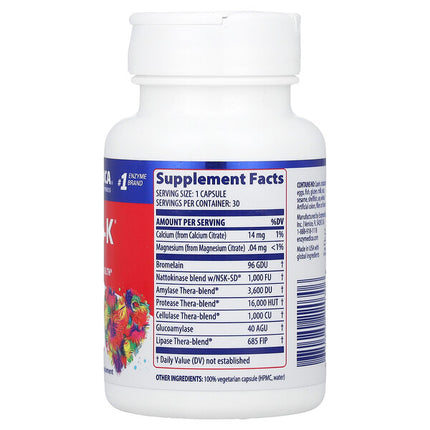 Enzymedica Natto-K 30 Capsules supplement facts back label