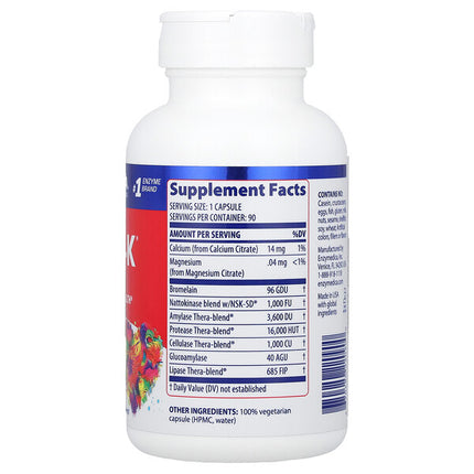 Enzymedica Natto-K 90 Capsules supplement facts back label