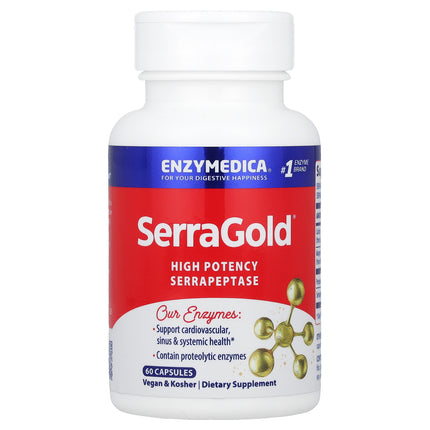 Enzymedica SerraGold High Potency Serrapeptase 60 Capsules bottle, front view