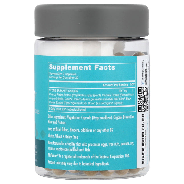 Eu Natural Stone Breaker jar back label with supplement facts and ingredients
