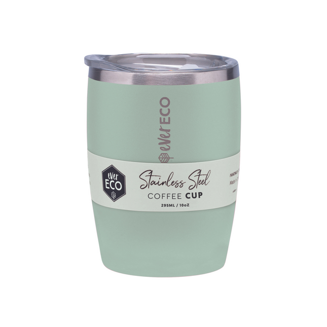 Ever Eco Sage 295ml insulated stainless steel coffee cup with splash-proof lid, front view