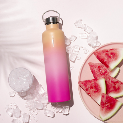 Ever Eco Rise 1L insulated bottle styled with watermelon and ice