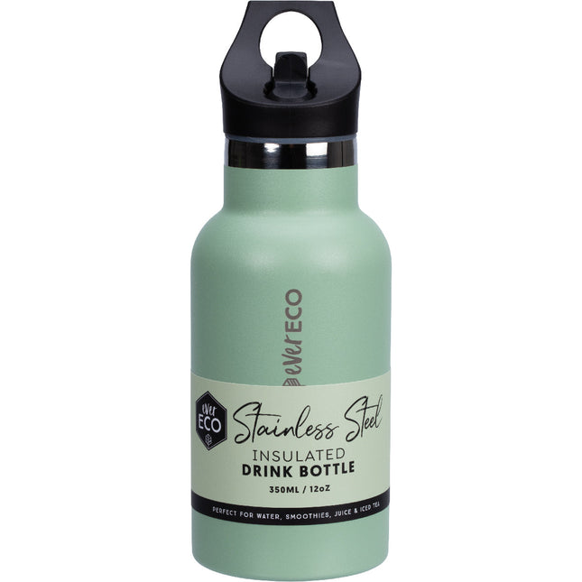 Ever Eco Sage 350ml insulated stainless steel drink bottle with sip lid, front view