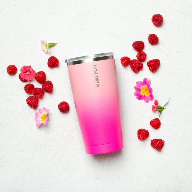 Ever Eco Rise 592ml insulated tumbler styled with raspberries and flowers