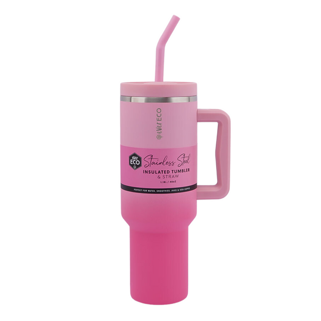 Ever Eco Rise 1.18L insulated stainless steel tumbler with handle and straw, front view