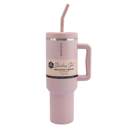 Ever Eco Rose 1.18L insulated stainless steel tumbler with handle and straw, front view