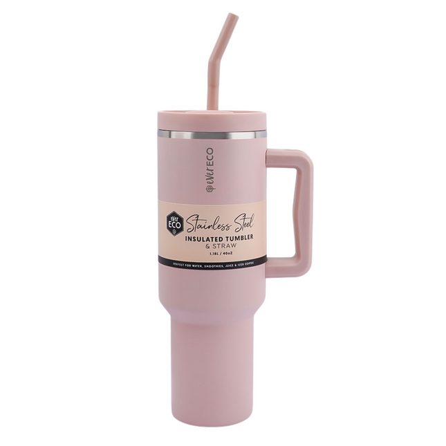 Ever Eco Rose 1.18L insulated stainless steel tumbler with handle and straw, front view