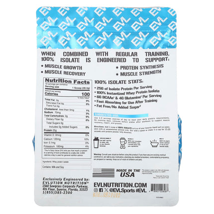EVLution Nutrition 100% Isolate Protein Unflavoured 454g - Nutrition Facts and Ingredients