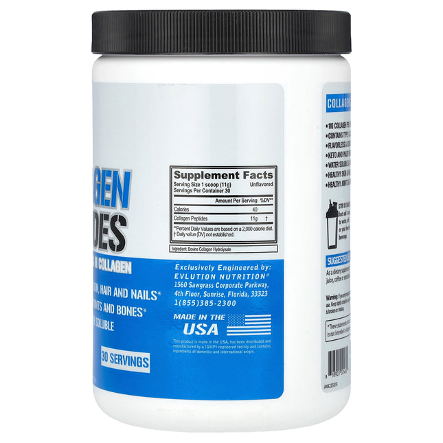 EVLution Nutrition Collagen Peptides, Unflavoured - Back label with supplement facts and ingredients