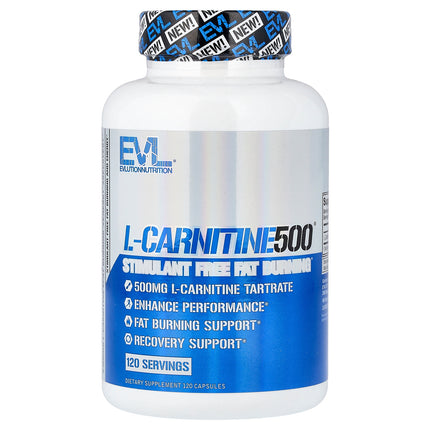 EVLution Nutrition L-Carnitine500®, 500 mg 120 Capsules - front of pack