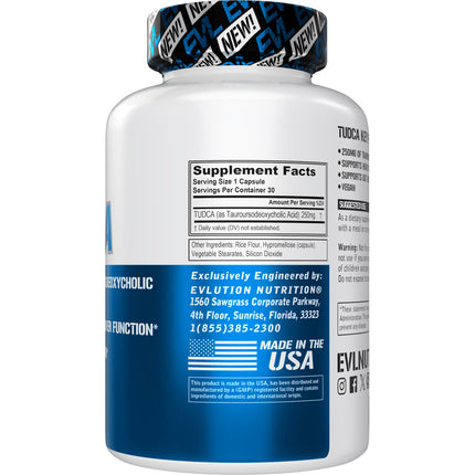 EVLution Nutrition TUDCA 250 mg 30 Veggie Capsules Supplement Facts back
