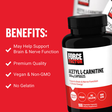 Force Factor Acetyl L-Carnitine 500 mg 100 Vegetable Capsules additional product image 3