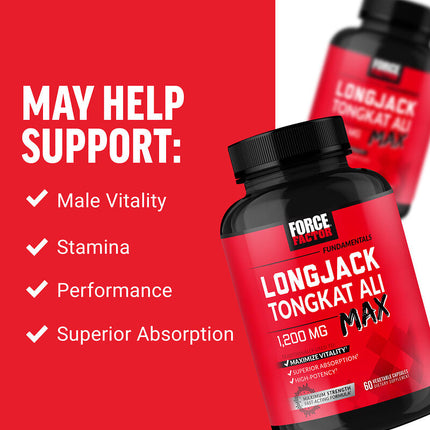 Force Factor Fundamentals LongJack Tongkat Ali Max 60 Veg Capsules additional product image 3