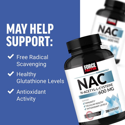 Force Factor Fundamentals NAC N-Acetyl-L-Cysteine 600 mg 200 Vegetable Capsules additional product image 3