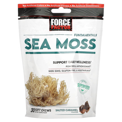 Force Factor Fundamentals Sea Moss Salted Caramel 30 soft chews pouch, front of pack