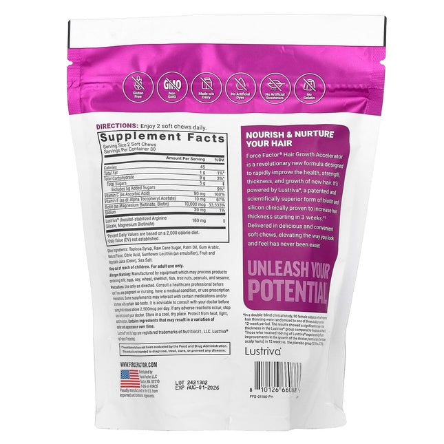 Force Factor Hair Growth Accelerator Mixed Berry 60 Soft Chews additional product image 2