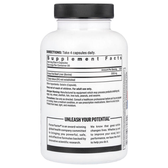 Force Factor Primal Origins Grass-Fed Beef Liver 120 Capsules (750 mg per Capsule) additional product image 2