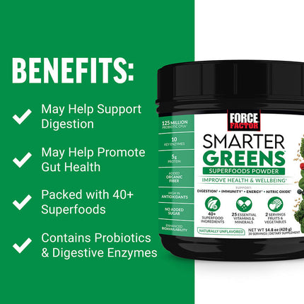 Force Factor Smarter Greens Superfood Powder Unflavoured 14.8 oz (420 g) additional product image 6