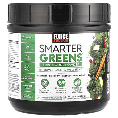 Force Factor Smarter Greens Superfood Powder Unflavoured 14.8 oz (420 g) additional product image 8