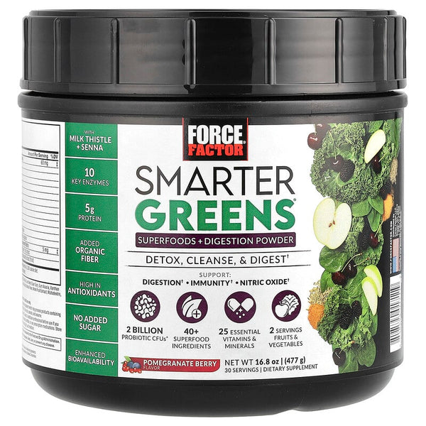 Force Factor Smarter Greens Superfoods + Digestion Powder Pomegranate Berry 16.8 oz (477 g) product image