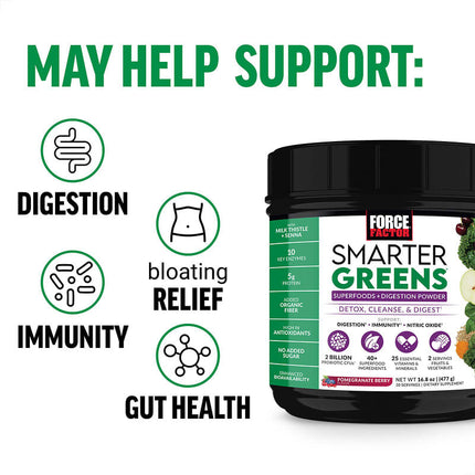 Force Factor Smarter Greens Superfoods + Digestion Powder Pomegranate Berry 16.8 oz (477 g) additional product image 6