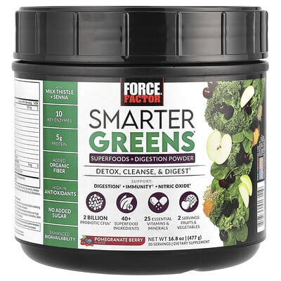 Force Factor Smarter Greens Superfoods + Digestion Powder Pomegranate Berry 16.8 oz (477 g) additional product image 8