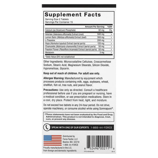 Force Factor Somnapure Melatonin + Natural Botanicals 30 Tablets additional product image 2