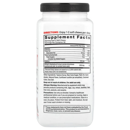 Force Factor Supreme Shilajit Smoked Old Fashioned 60 Soft Chews - back of pack with supplement facts