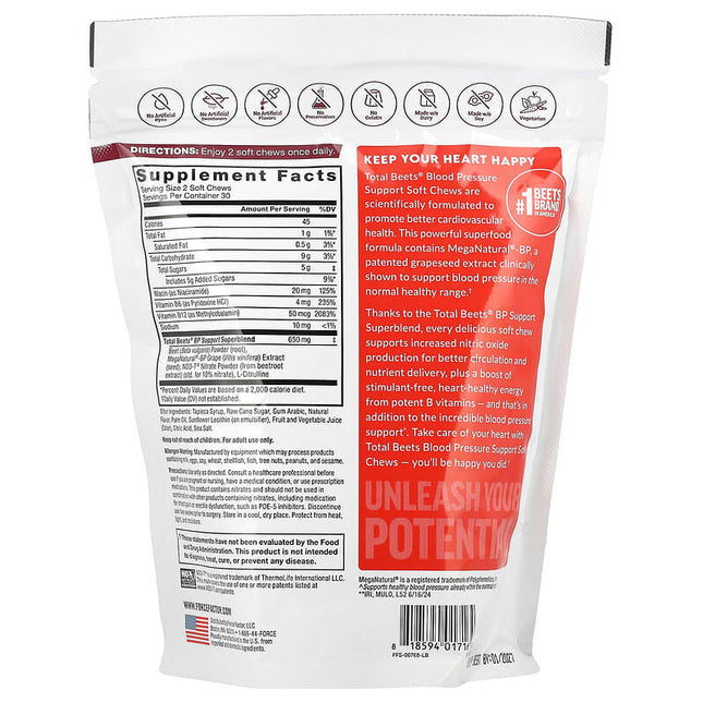 Force Factor Total Beetroots Blood Pressure Support Acai Berry 60 Soft Chews additional product image 2