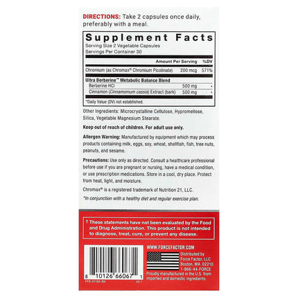 Force Factor Ultra Berberine Glucose & Metabolism Formula 60 Veg Capsules additional product image 2