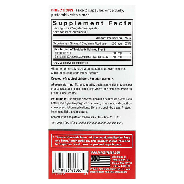 Force Factor Ultra Berberine Glucose & Metabolism Formula 60 Veg Capsules additional product image 2