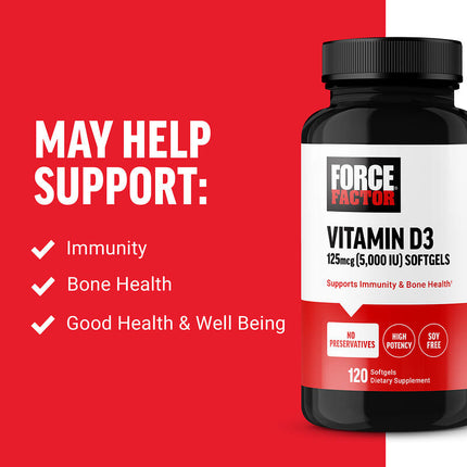 Force Factor Vitamin D3 High Potency 125 mcg (5,000 IU) 120 Capsules additional product image 3